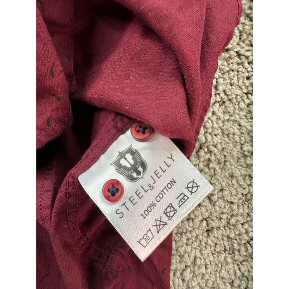 Steel & Jelly Shirt Mens Medium Red AOP Micro Buto Long Sleeve Button Up - Picture 5 of 10
